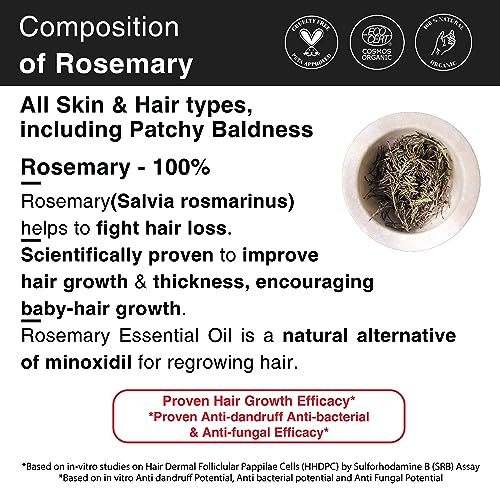 Soulflower Rosemary Essential Oil for Hair Growth, Hair Fall Control and Nourishment, Skin Care | Clinically Tested & Ecocert Certified Organic 100% Pure, Natural, Undiluted | 15ml
