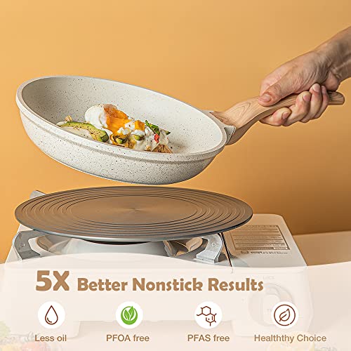 CAROTE 24cm/1.6L Non Stick Pan with Lid, Induction Pan for Cooking, Granite Fry Pan Non Stick Cooking Pan, Omlette Pan Egg Pan
