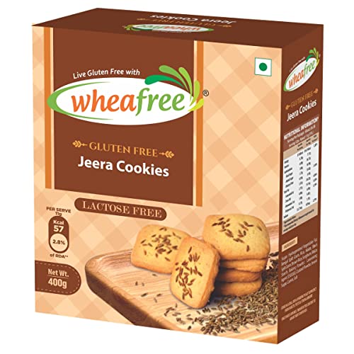 Wheafree Gluten Free Jeera Cookies (400g) | Lactose Free | Crispy & Crunchy | Best Tea Time Snacks | 100% Vegetarian and Wholesome Ingredients