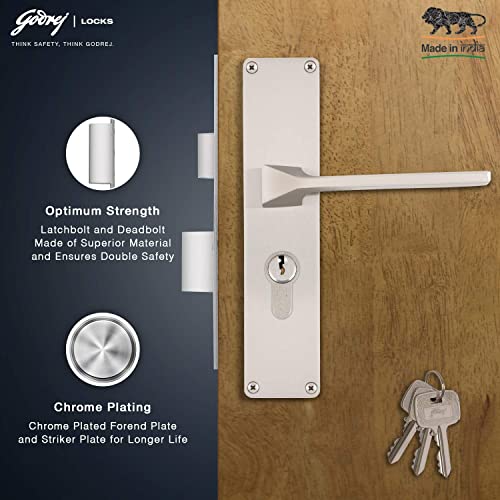 Godrej Mortise Door Lock Handle Set | 200mm NEH-16 1CK Europrofile | 5 Pin Brass Tumbler Mechanism 60mm | Suitable for Left & Right Handed Doors (Satin Steel Finish)