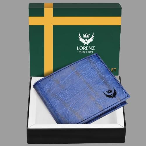 Lorenz PU Leather RFID Protected Wallet for Men (Blue)