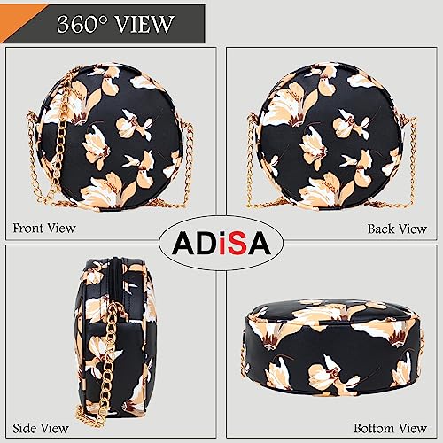 ADISA Women Girls Floral Print Round Sling Bag (Yellow)