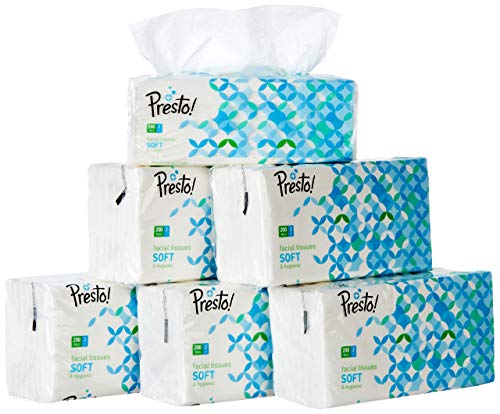 Amazon Brand - Presto! 2 Ply Facial Tissue Soft Pack - 200 Pulls (Pack of 6)