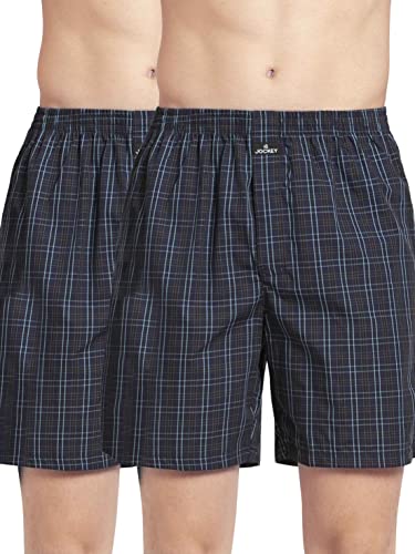 Jockey 1223 Men's Super Combed Mercerized Cotton Woven Checkered Boxer Shorts with Side Pocket (Pack of 2)_Multi Colour Check01_L