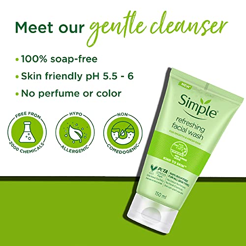 Simple Kind To Skin Refreshing Facewash, 150ml | Mild Face Wash With No Harsh Chemicals, Soap & Paraben Free | Gentle Cleanser For Sensitive Skin