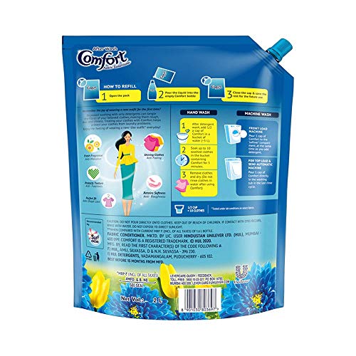 Comfort Morning Fresh Fabric Conditioner 2 L Refill Pack | After Wash Liquid Fabric Softener (Offer Pack) | Softness, Shine & Long Lasting Freshness