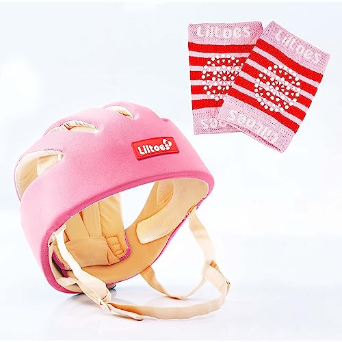 LILTOES Baby Head Protector for Safety of Kids 6M to 3 Years- Baby Safety Helmet with Proper Air Ventilation & Corner Guard Protection + Baby Kneepads for Crawling (Baby Pink)