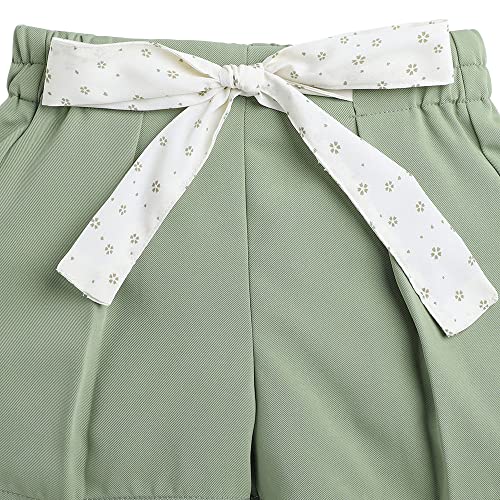 Hopscotch Girls Polyester Floral Print Blouse And Shorts Set In Green Color For Ages 8-9 Years (ADX-3086933)