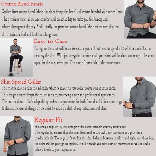 CB-COLEBROOK Men Regular Fit Solid Spread Collar Casual Shirt (X-Large, Cadet Grey)