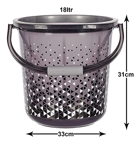 Kuber Industries Tinted Print Plastic Bucket for Home/Kitchen/Office/with Handle, 24 Litre (Black)-46KM0344, Standard Pack of 2