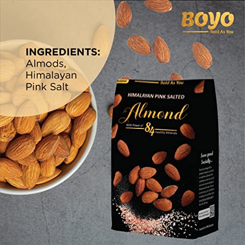 BOYO Almond | Almonds 400gm | Himalayan Pink Salted and Roasted Almonds, Dry fruits, Badam, Healthy Snacks, Nuts and Dry Fruits, Light Salted Snack, Oil Free, Gluten Free (200g Each - Pack of 2)