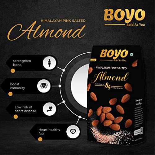 BOYO Almond | Almonds 400gm | Himalayan Pink Salted and Roasted Almonds, Dry fruits, Badam, Healthy Snacks, Nuts and Dry Fruits, Light Salted Snack, Oil Free, Gluten Free (200g Each - Pack of 2)