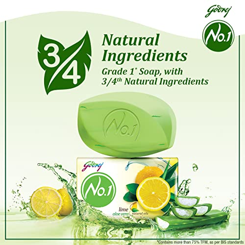 Godrej No.1 Bathing Soap Lime & Aloe Vera Grade 1 Soap & Long-lasting Fragrance, (150g each) - Pack of 9