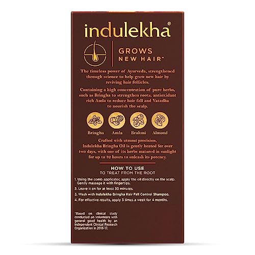 Indulekha Bringha Ayurvedic Hair Oil 100 ml|| Hair Fall Control and Hair Growth with Bringharaj & Coconut Oil - Comb Applicator Bottle for Men & Women