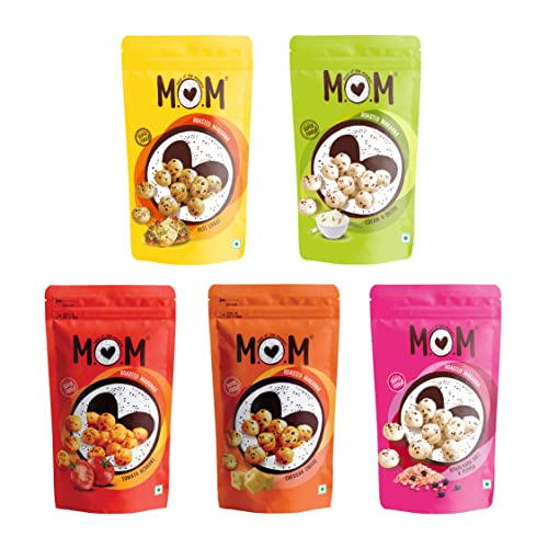 MOM - Meal of the Moment, Roasted Makhana Pack of Himalayan Salt N Pepper, Tomato Achaari, Desi Chaat, Cheddar Cheese and Cream N Onion, Gluten Free | Anti Oxidants | MSG Free | Zero Trans Fat | No added Preservatives and No artificial Flavours