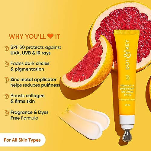 Dot & Key Vitamin C + E Super Bright Under Eye Cream | Fades Dark Circles & Pigmentation | Boosts Collages & Skin Firmness | For Glowing Even Toned Skin | Reduces Puffiness | For All Skin Types | 20ml