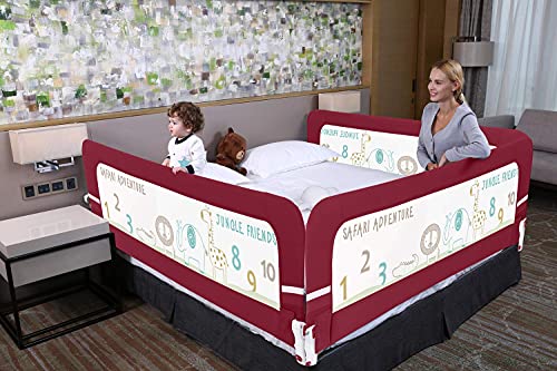 R for Rabbit Stretchable and Washable Durable Packaging Safeguard Baby Bed Rails Single Side Bed for Kids (Red)