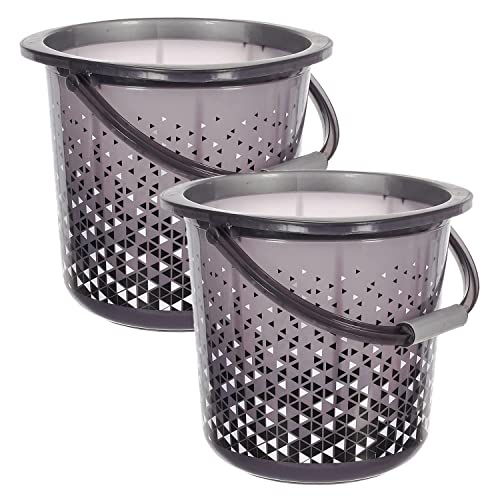 Kuber Industries Tinted Print Plastic Bucket for Home/Kitchen/Office/with Handle, 24 Litre (Black)-46KM0344, Standard Pack of 2