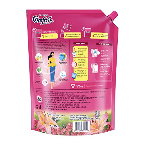Comfort Lily Fresh Fabric Conditioner 2 L Refill Pack | After Wash Liquid Fabric Softener (Offer Pack) | Softness, Shine & Long Lasting Freshness