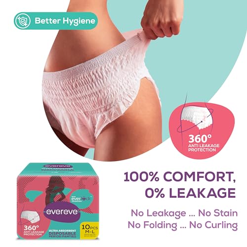 EverEve Ultra Absorbent, Heavy Flow Disposable Period Panties for Sanitary Protection, M-L (10 Pcs)