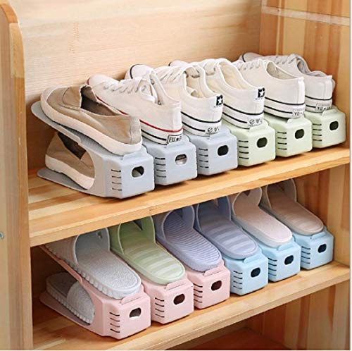NYALKARAN (NK)-STORE's Shoe Slots Organizer Space Saver Double Deck Shoe Rack Adjustable Shoe Slots for Closet Organization (10), Plastic, Multicolour