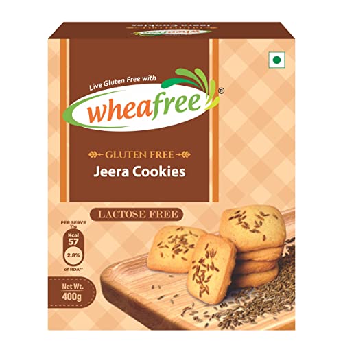 Wheafree Gluten Free Jeera Cookies (400g) | Lactose Free | Crispy & Crunchy | Best Tea Time Snacks | 100% Vegetarian and Wholesome Ingredients