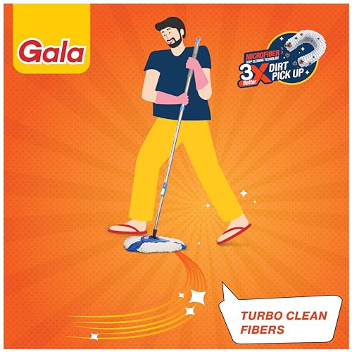 Gala Turbo Spin Mop Removes over 99% bacteria,Triangular head & Easy big wheel with 2 Refills,Floor Cleaning Mop stick with Bucket, pocha for floor cleaning, Mopping Set (Grey and blue), 4 Pcs