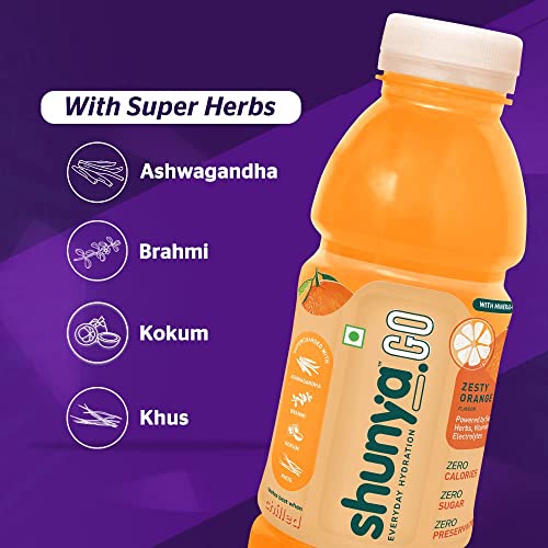 Shunya Go Zesty Orange | Sugar Free Drink | Immunity-Boosting | 0 Calories & 0 Preservatives | Everyday Hydration Vitamins, Minerals & Electrolytes | Pack of (300ml X 6)