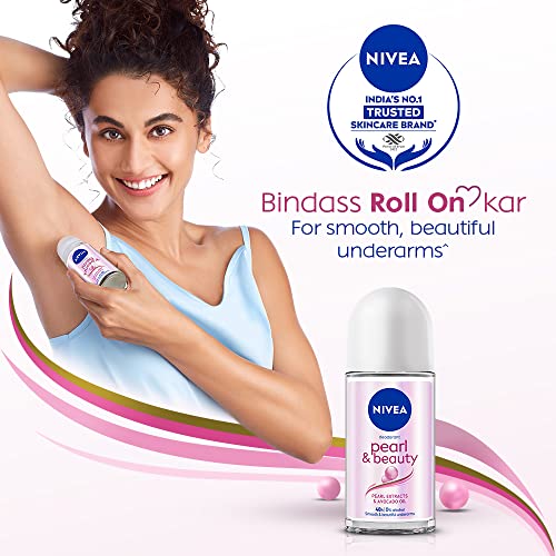 NIVEA Pearl and Beauty 50ml Deo Roll On | With Pearl Extracts & Avocado Oil| 48 H Smooth & Beautiful Underarms| 0% Alcohol | For Women