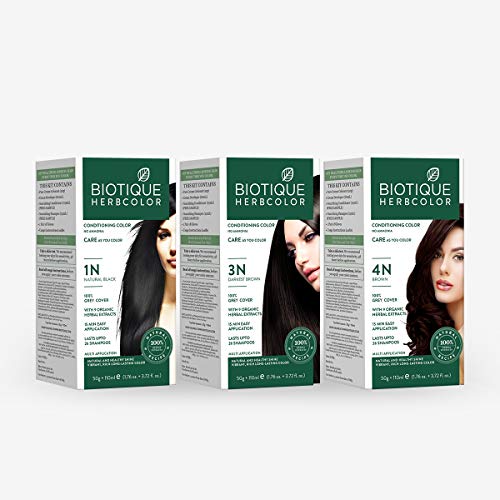 Biotique Herbcolor Conditioning Hair Colour l Ammonia Free Hair Color l 9 Organic Herbal Extracts l Natural and Healthy Shine l 50g + 110ml| Natural Black 1N (Pack of 1)