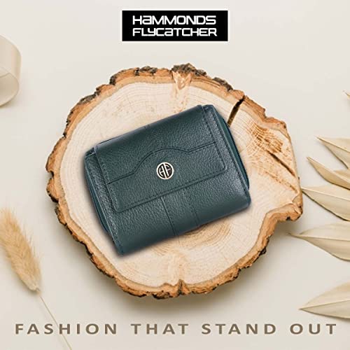 HAMMONDS FLYCATCHER wallet for women - Genuine Leather Ladies Wallet - Green - 14 Card Slots - RFID Protection - 3 ID Card Slots - Women's Wallet - Button Closure -Hand Wallet - Daily Use, Money Purse
