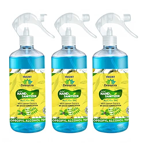 JAGAT ISO Certified Herbal Spray Hand Sanitizer (500ml, Pack of 3) - 70% Isopropyl Alcohol With Aloevera, Neem & Tulsi Herbal Hand Sanitizer - (500ml, Pack of 3)