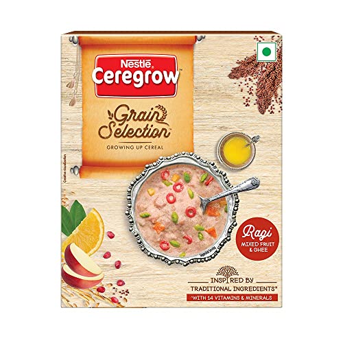 NESTLÉ CEREGROW Grain Selection with Nutri-cereal Ragi, Mixed Fruit & Ghee| Tasty & Nutritious| Inspired by popular MILLET recipes| 14 Vitamins & Minerals |No Added Colors or Flavors|300g