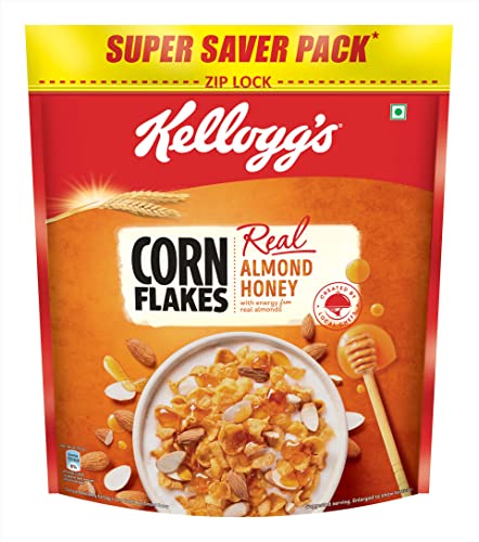 Kellogg's Corn Flakes Real Almond Honey 1kg | High in Iron, Vitamin B1, B2, B3, B6 & C | Naturally Cholesterol Free | Corn Flakes, Breakfast Cereal