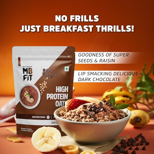 MuscleBlaze Fit High Protein Oats, 1 kg, Dark Chocolate | 22 g Protein, Rolled Oats, Gluten Free Oats, Breakfast Cereals for Weight Management