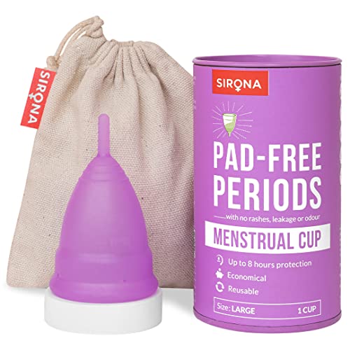 Sirona Reusable Menstrual Cup for Women | Large Size with Pouch|Ultra Soft, Odour and Rash Free|100% Medical Grade Silicone |No Leakage | Protection for Up to 8-10 Hours | US FDA Registered,Pack of 1