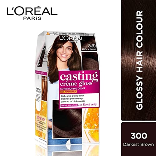L'Oréal Paris Semi-Permanent Hair Colour, Ammonia-Free Formula & Honey-Infused Conditioner, Glossy Finish, Casting Crème Gloss, Darkest Brown 300, 87.5g+72ml