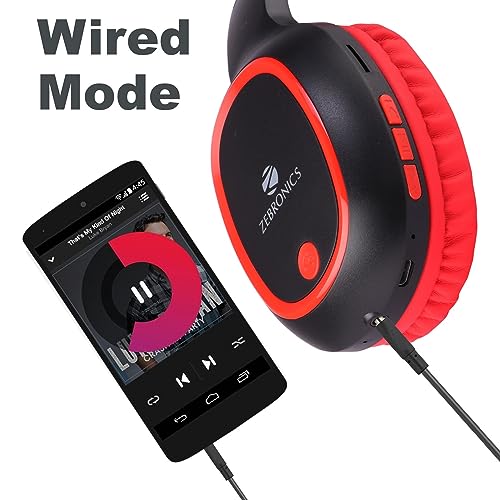 Zebronics Thunder 60 hrs Playback time Bluetooth Wireless Headphone with FM, mSD, Playback with Mic (Red)