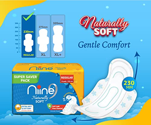 Niine Naturally Soft Regular Sanitary Pads for women | 18 pads, Pack of 1| Suitable for Light Flow| Faster Absorption | Prevents Wetness & Leakage