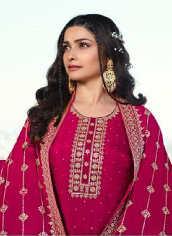 ASISA Women's Rani Pink Dola Silk Embroidery Salwar Suit(Semi Stitched)