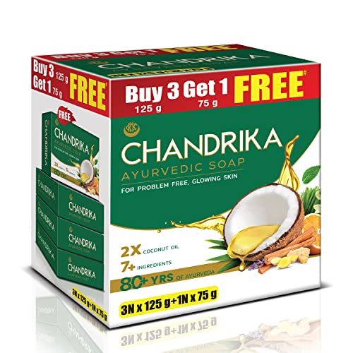 Chandrika Ayurvedic Handmade Soap, 125g (Pack of 3) with Free 75g
