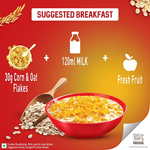 NESTLE GOLD Crunchy Oats & Corn Flakes, Breakfast Cereal with Immuno-Nutrients | Made with Whole Grains and the Goodness of B Vitamins, Calcium & Vitamin D, No Added Colours & Flavours, 850g