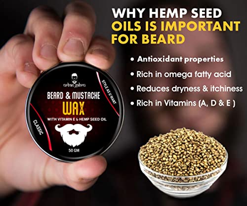 UrbanGabru Beard & Mustache Wax (50 gm) for Strong Hold | Natural Beard Wax | Enriched with Vitamin E & Omega-3 | Gives Natural Shine