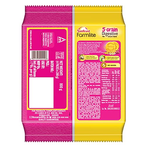 Sunfeast Farmlite 5 Grain Digestive Biscuit, High Fibre Biscuit, Goodness of 5 Grains, 800 g Pack