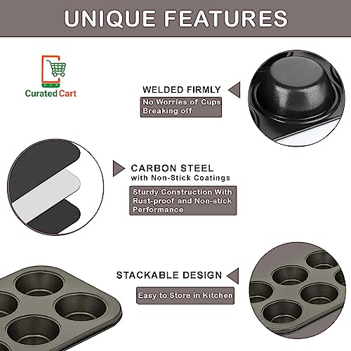 Curated Cart SGS Ceritified 2 Pc Muffin Tray with Round Cake Tin Cake Baking Moulds Combo Baking Combo Accessories Cake Mould Cupcake Tray Mould