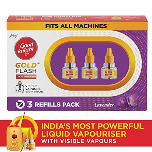 Good knight Gold Flash Liquid Vapourizer | Mosquito Repellent Refill | Lavender Fragrance | Pack of 3 (45ml each)