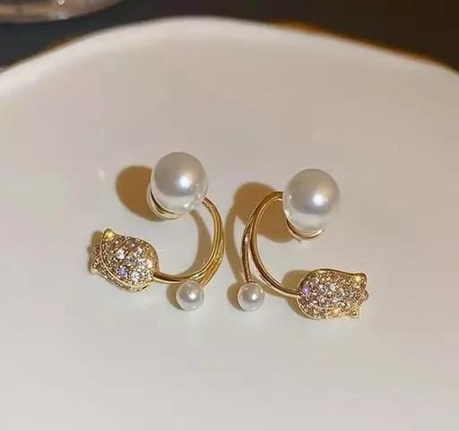 Damla New Pearl Tulip Flower Earrings For Women High Sense Light Luxury Stud Earring