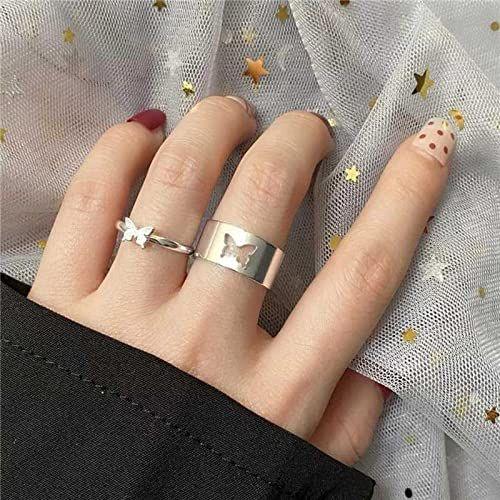 Pretty Silver Butterfly Matching Wrap Finger Couple Ring