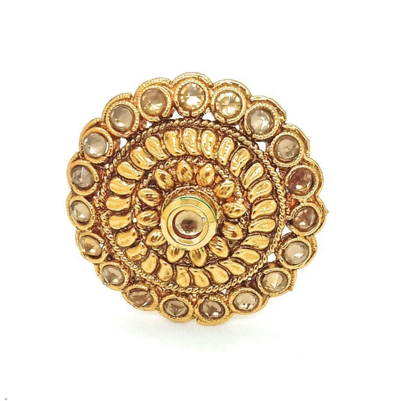 Dainty Oxidized Gold Plated Kundan Finger Ring