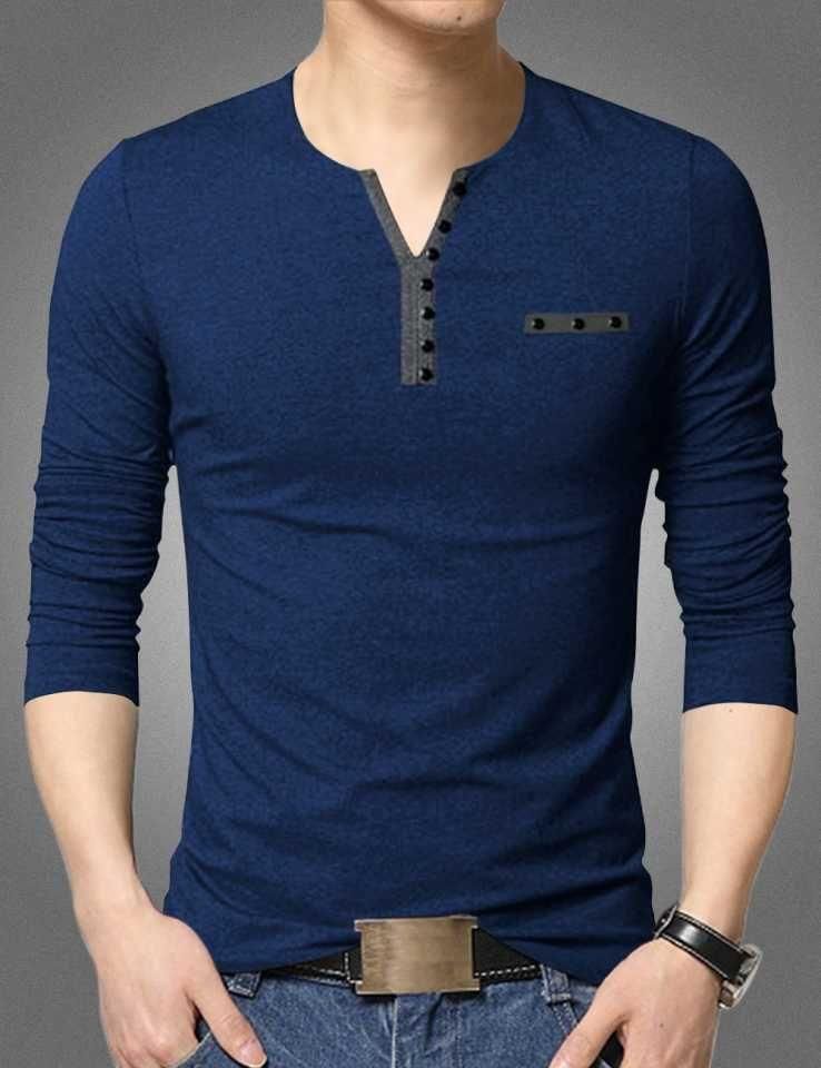 Cotton Blend Solid Style Neck Full Sleeves T-shirt